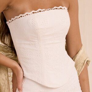 House of CB Livie white cotton broderie strapless corset top